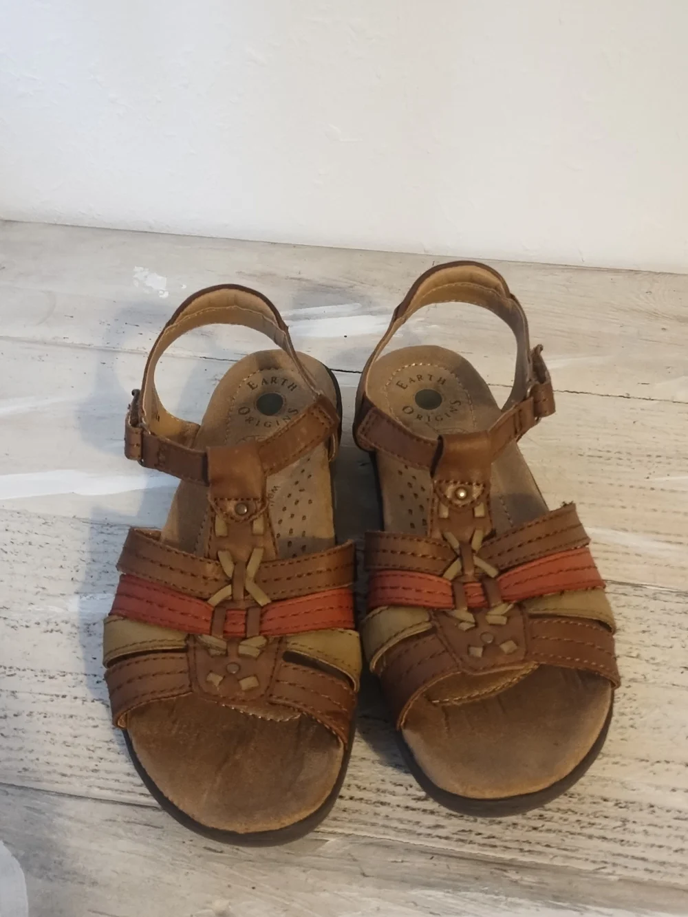 Earth Origins weiltek system Women Brown Leather Strappy Comfort Sandals Size8.5